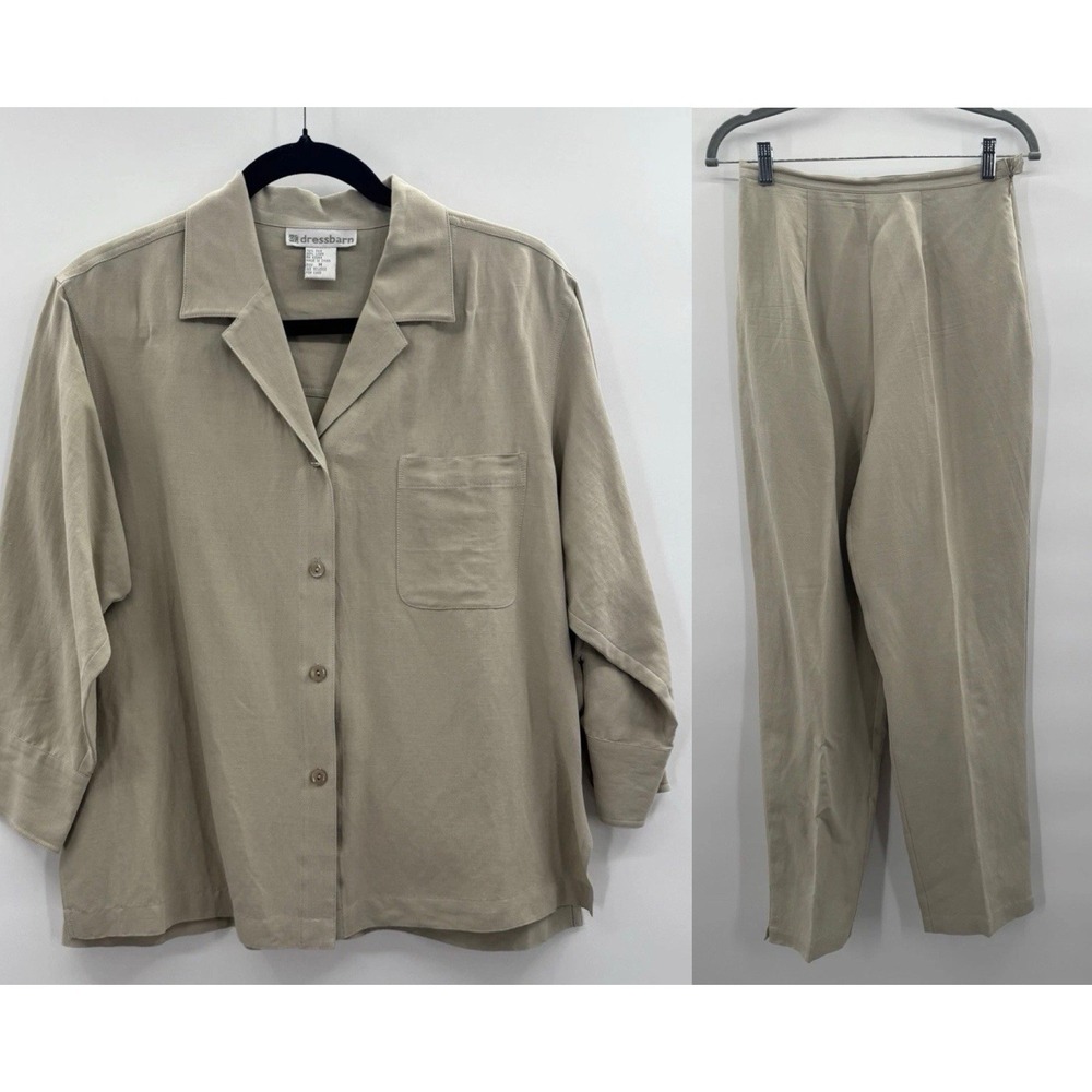 VTG Dressbarn Pant Suit Womens Medium Linen Silk Capsule Coastal Minimal Neutral
